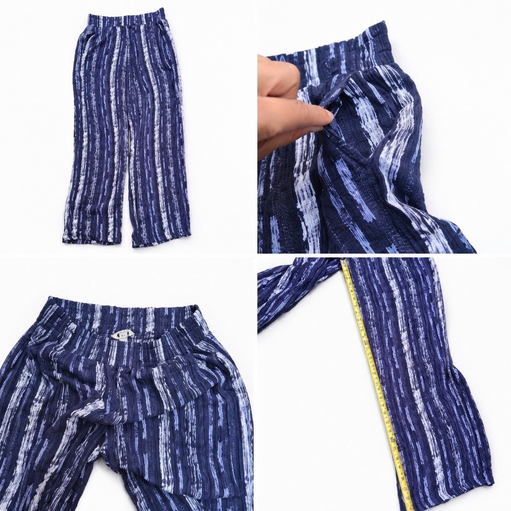 Three Dots Pants Women's Small Blue Striped Wide Leg